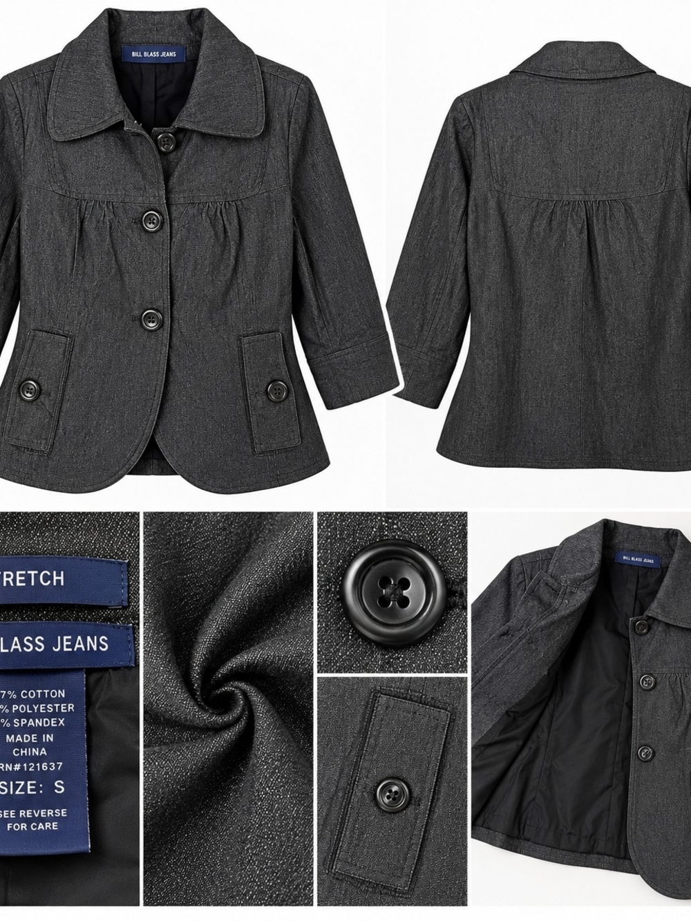 Women's Bill Blass Jeans Dark Charcoal Jacket Size S